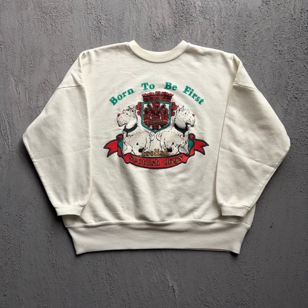 Vintage Scottish Dogs Sweatshirt XL White 1990s Born To Be First
